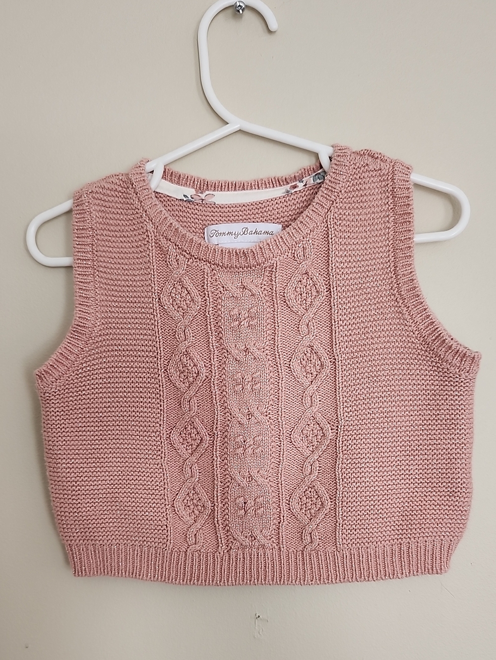 Tommy Bahama Dusty Rose Cable Knit Sleeveless V-Neck Sweater Vest, 2T